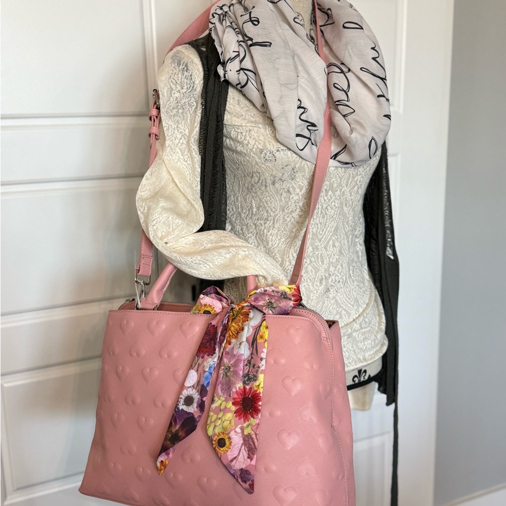 Betsey Johnson Pink Heart-Embossed Shoulder Bag
